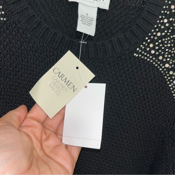 Carmen Marc Valvo Black Knit Sweater Embellished Jewels S Small new nwt y2k - Picture 5 of 5